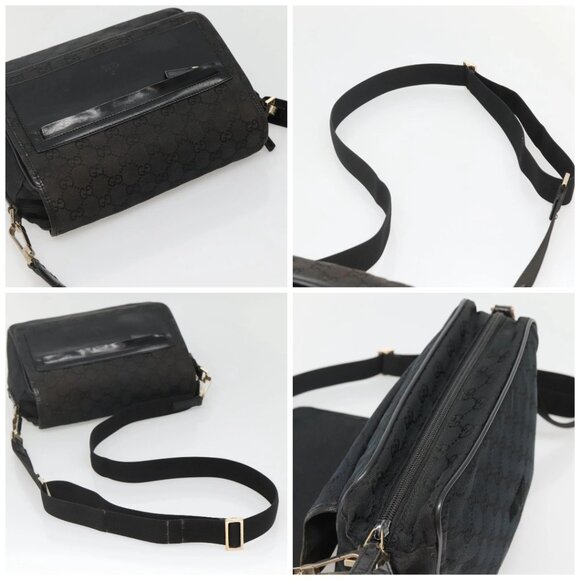GUCCI GG Canvas Shoulder Bag Black Gold 019 0375 Auth 141991 - Picture 16 of 16